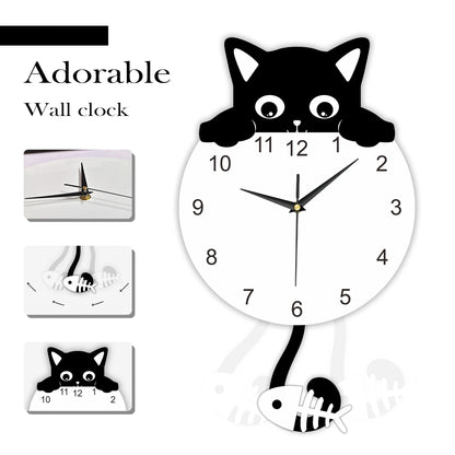 Cat & Fish Pendulum Wall Clock scale reference on a wall — Casa Norex