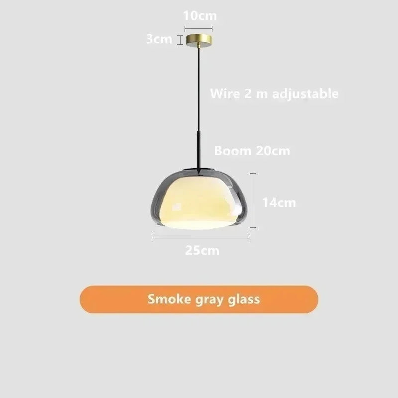 Double glass pendant light in smoke gray — 25cm wide dome shade, 2m adjustable wire | Casa Norex