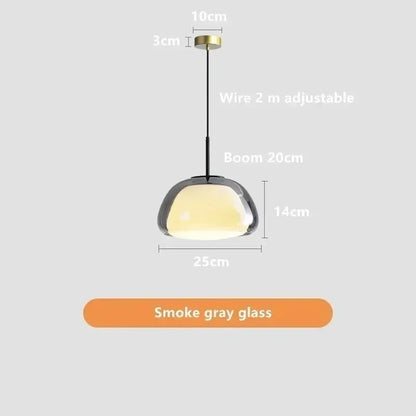 Double glass pendant light in smoke gray — 25cm wide dome shade, 2m adjustable wire | Casa Norex