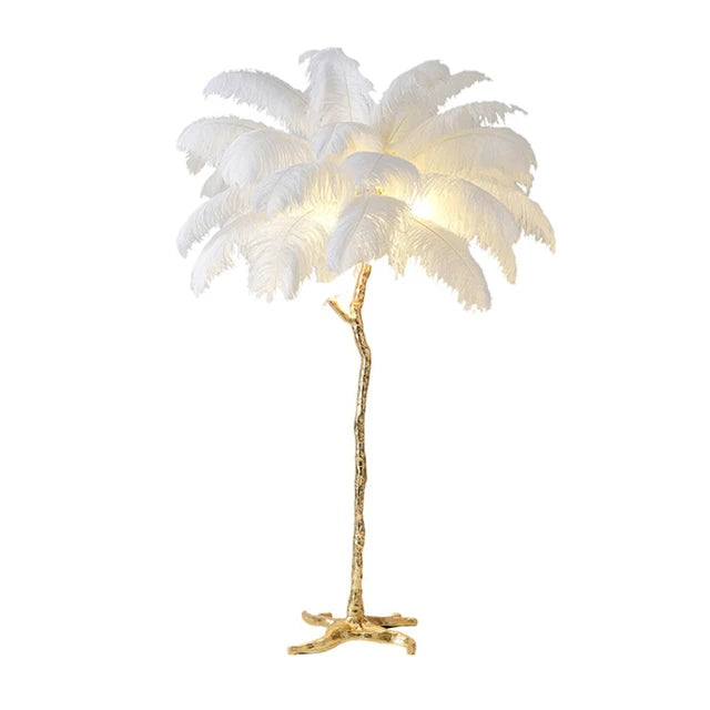 Ostrich feather floor lamp Compact 60cm size with 28 feathers