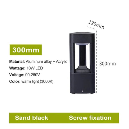 Black aluminum bollard light — sand black finish, full body view | Casa Norex