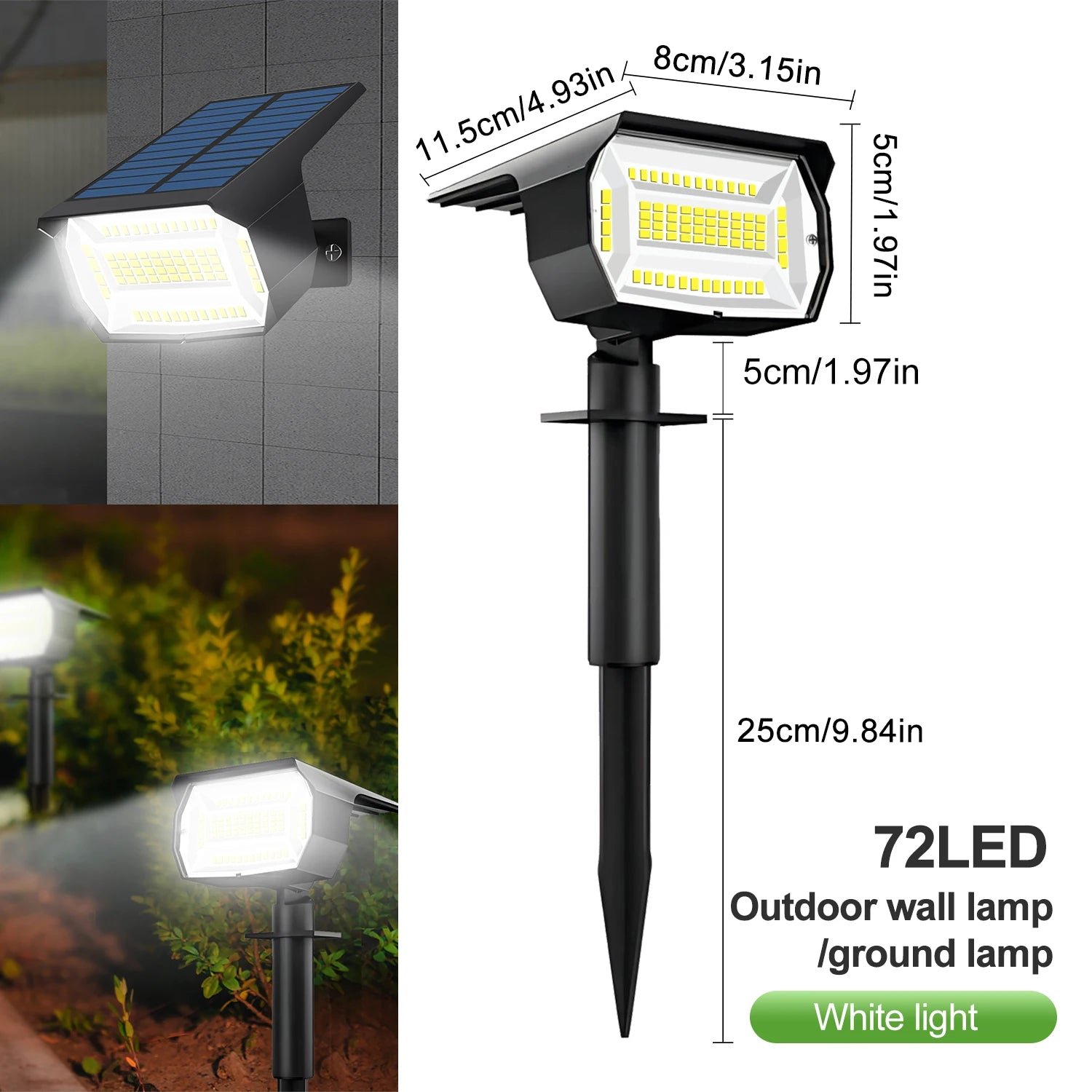 Solar landscape spotlight mounted on a wall aiming upward
