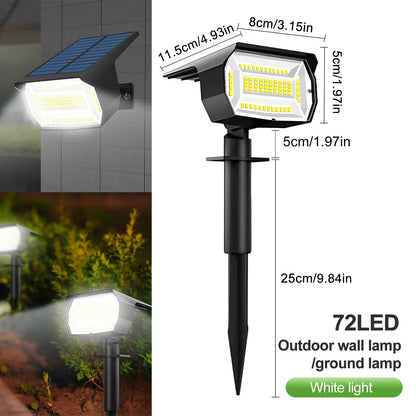 Solar landscape spotlight mounted on a wall aiming upward