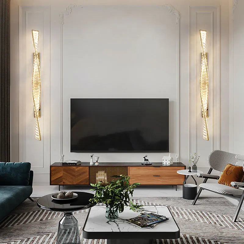Close-up of cut crystal drops on Milano Crystal Linear Sconce | Casa Norex