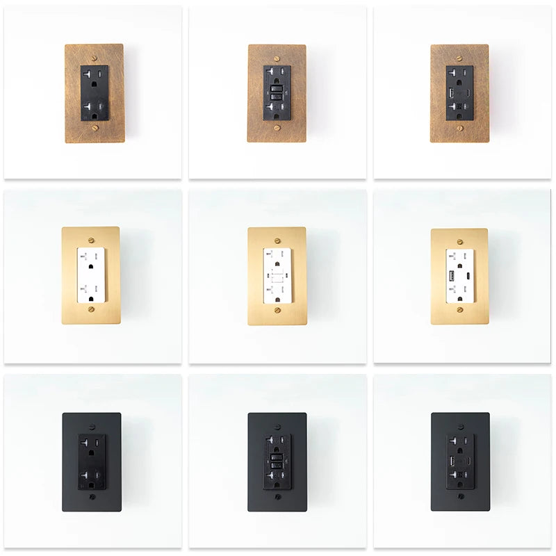 20A multi-finish wall outlet installation detail — Casa Norex