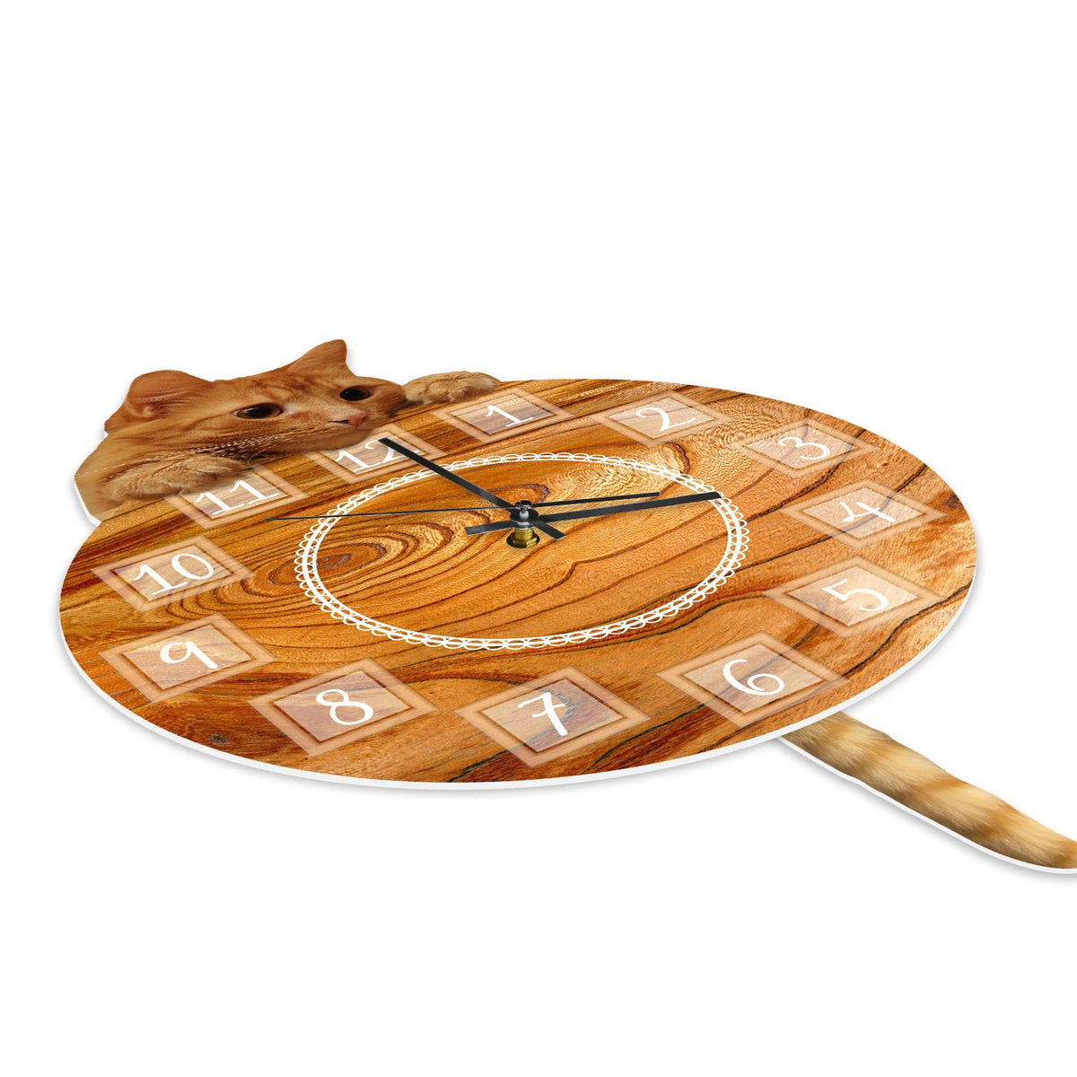 Tiger Cat Pendulum Wall Clock silent quartz movement detail | Casa Norex