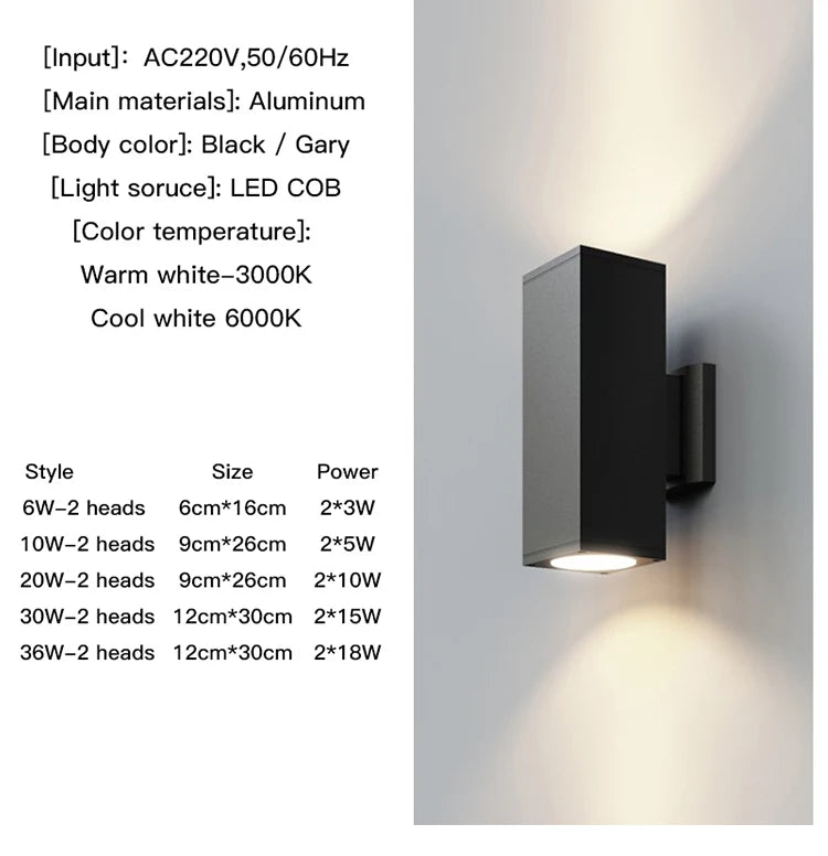 Outdoor wall light two-head design throwing light up and down | Casa Norex