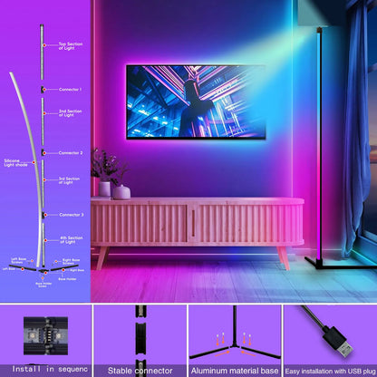 Aurora RGB floor lamp colour-changing glow beside a TV — Casa Norex