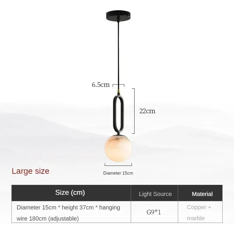 Marble pendant light — black and gold natural stone shade on polished copper | Casa Norex