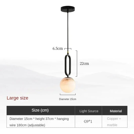 Marble pendant light — black and gold natural stone shade on polished copper | Casa Norex