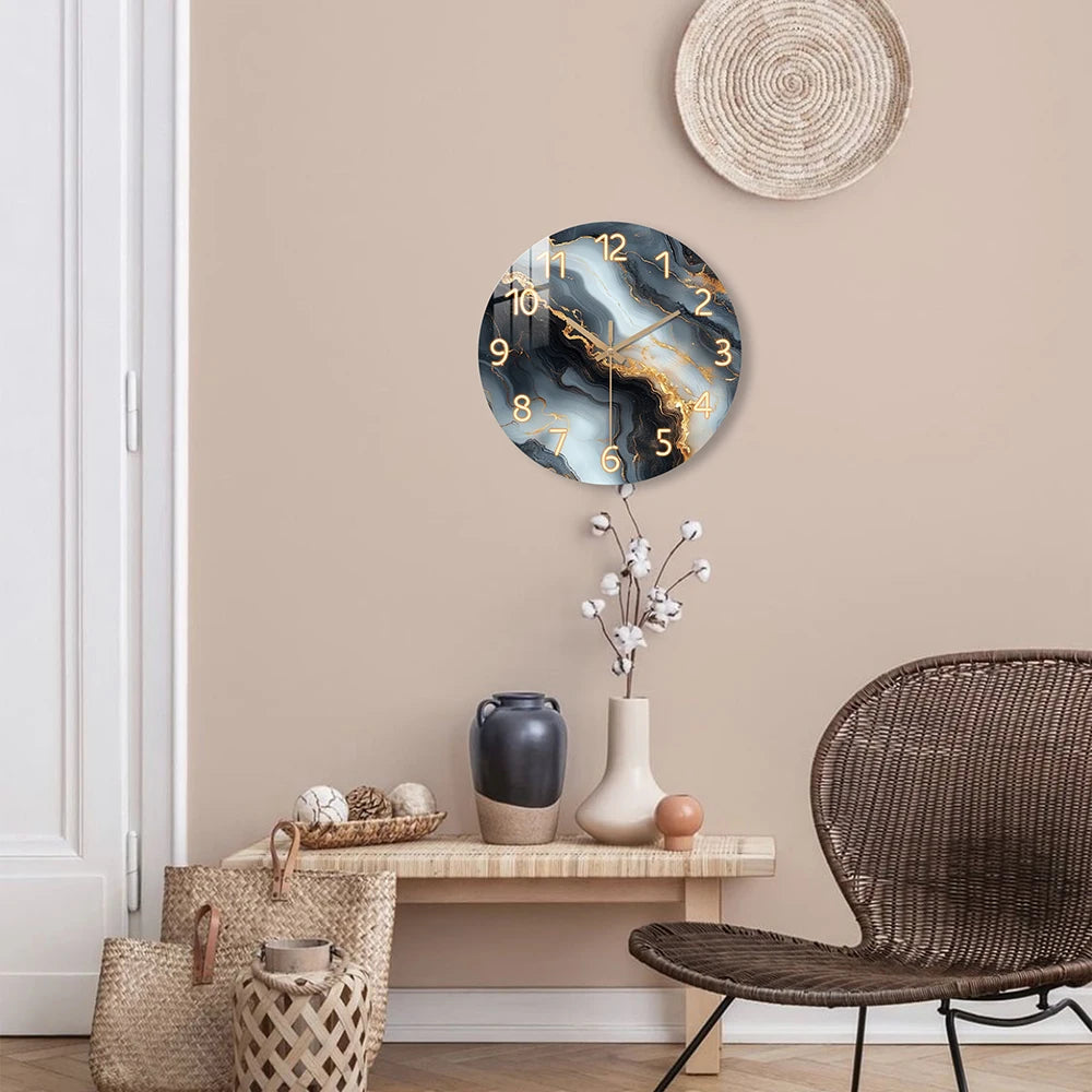 Marble-Pattern Wood Wall Clock scale reference on a wall — Casa Norex