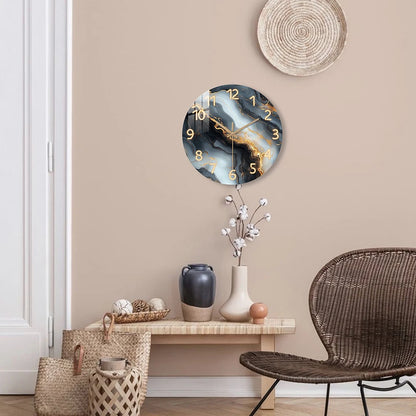 Marble-Pattern Wood Wall Clock scale reference on a wall — Casa Norex