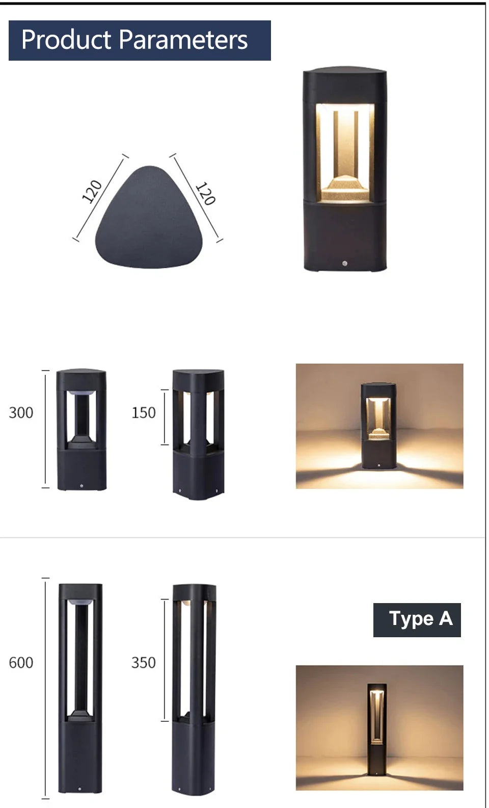 Black Aluminum Bollard Light 900mm screw fixation