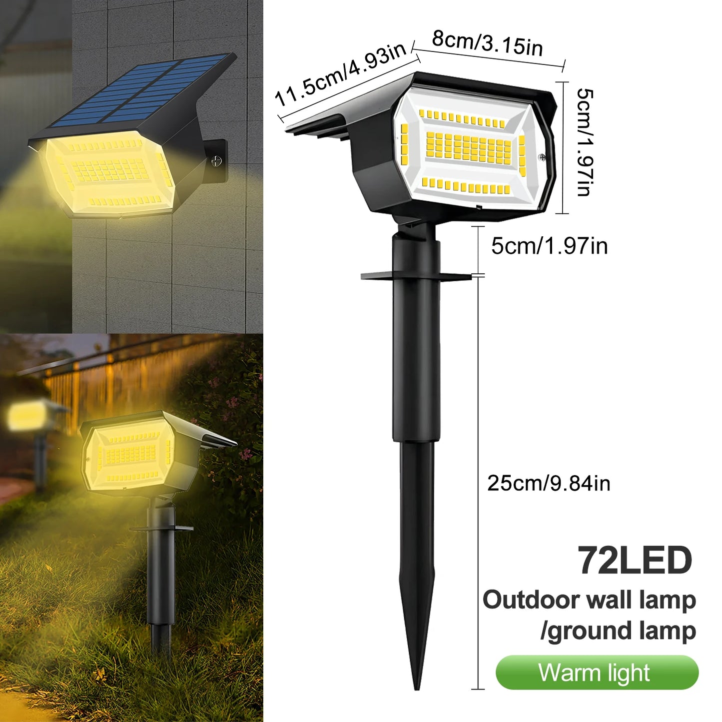 LED solar landscape spotlight staked into garden soil