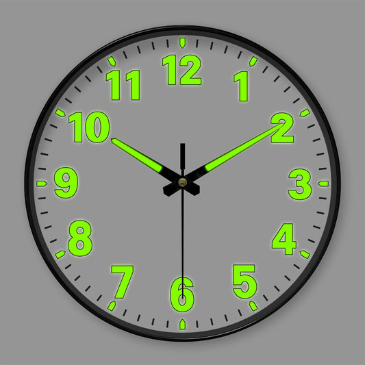 Glow-in-the-Dark Wall Clock LUMINOVA numbers glowing at night | Casa Norex