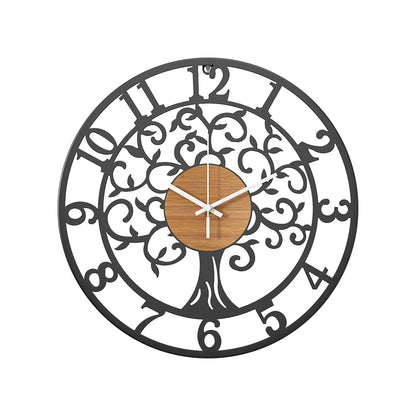 life tree iron wall clock — black corrosion-resistant iron, life-tree cutout motif | Casa Norex