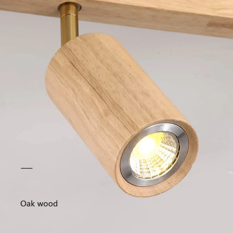 Wood spotlight chandelier full fixture view — Casa Norex