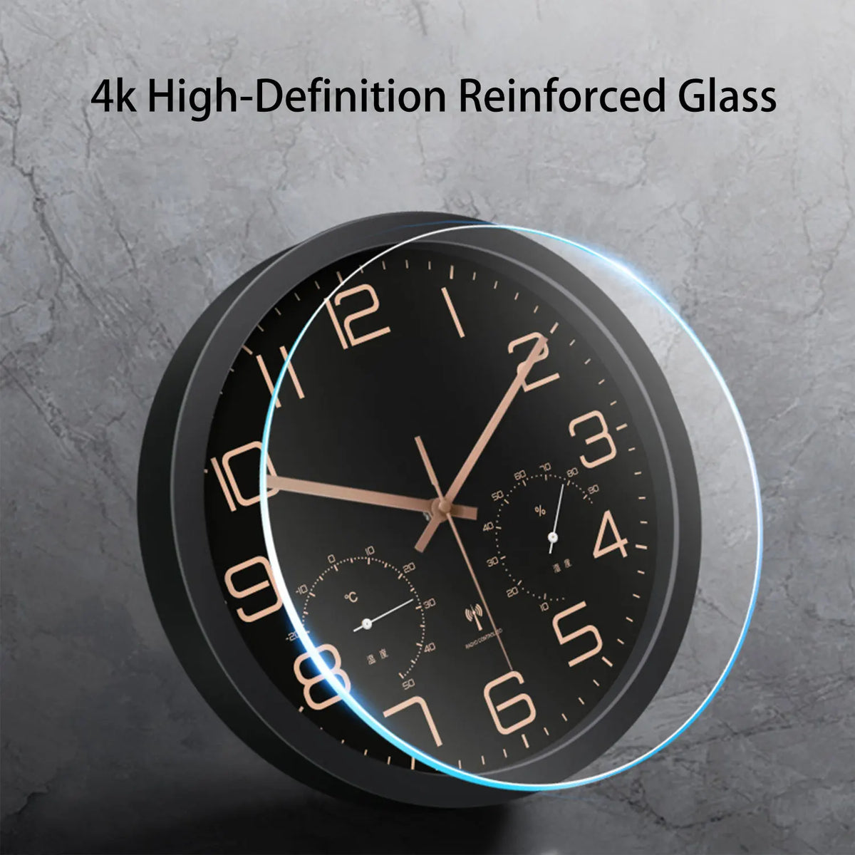 Temperature Humidity Wall Clock quartz movement detail — Casa Norex