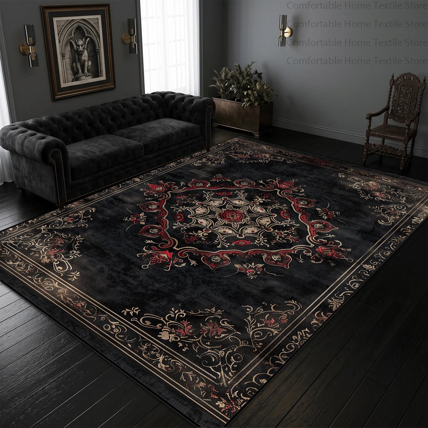 Black and gold Persian rug pile texture close-up — Casa Norex