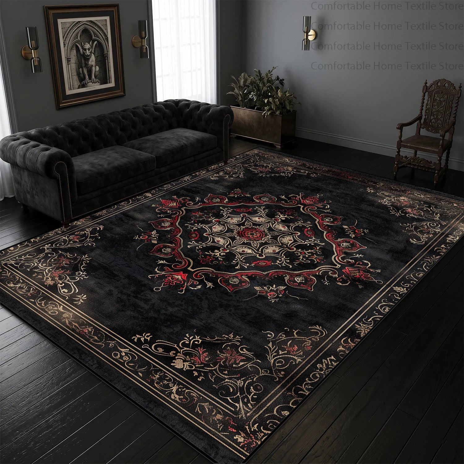Black and gold Persian rug pile texture close-up — Casa Norex