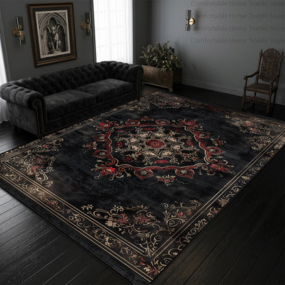 Black and gold Persian rug pile texture close-up — Casa Norex
