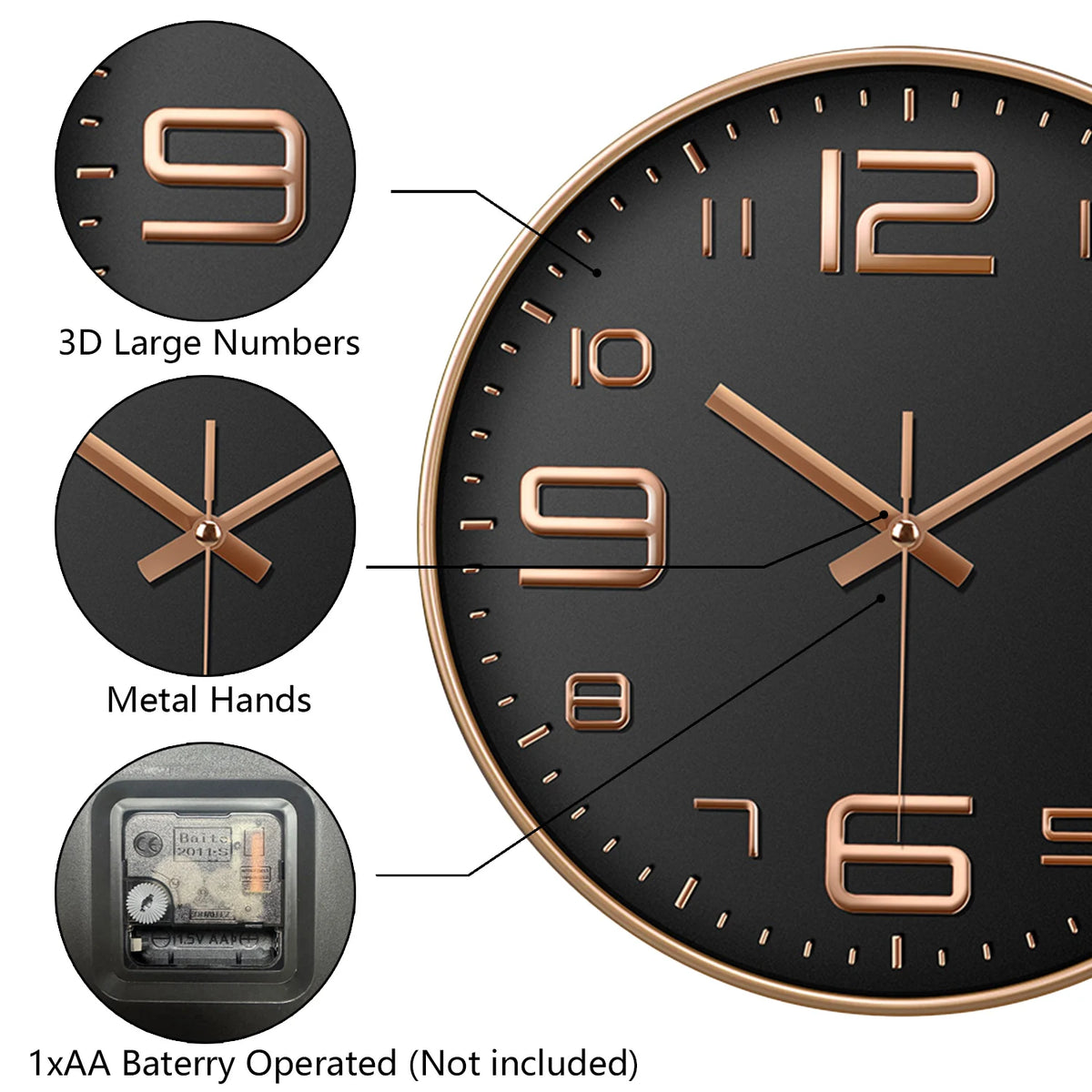 Punch-Free Dome Wall Clock scale reference on a wall — Casa Norex