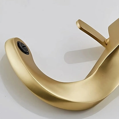 Close-up of solid brass spout and handle on Belmara Bathroom Faucet | Casa Norex