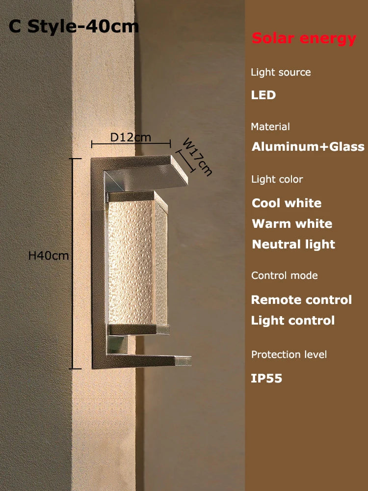 Close-up of the solar dusk to dawn wall lantern glass panels