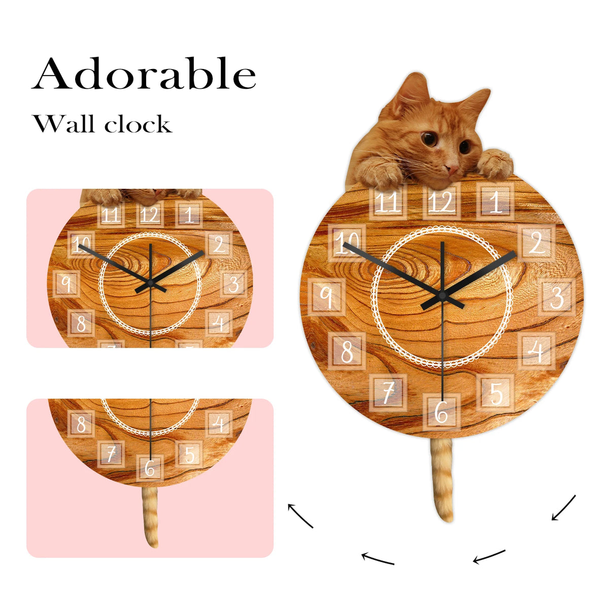 Tiger Cat Pendulum Wall Clock scale reference on a wall — Casa Norex