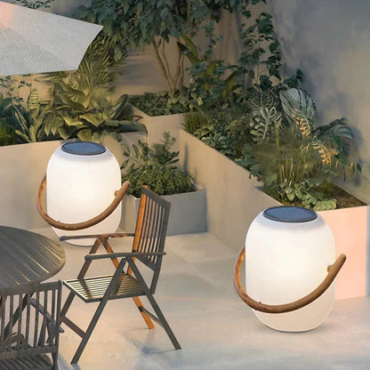 Solar lantern on garden path at night, cordless portable light — Casa Norex