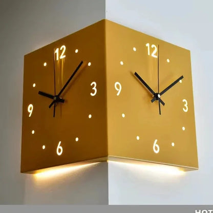 Square Corner Wall Clock Yellow Light Strip finish | Casa Norex
