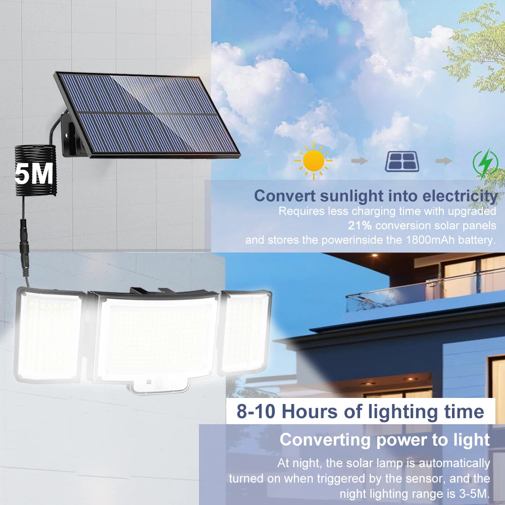 366 LED solar security wall light with 5-meter solar panel cable