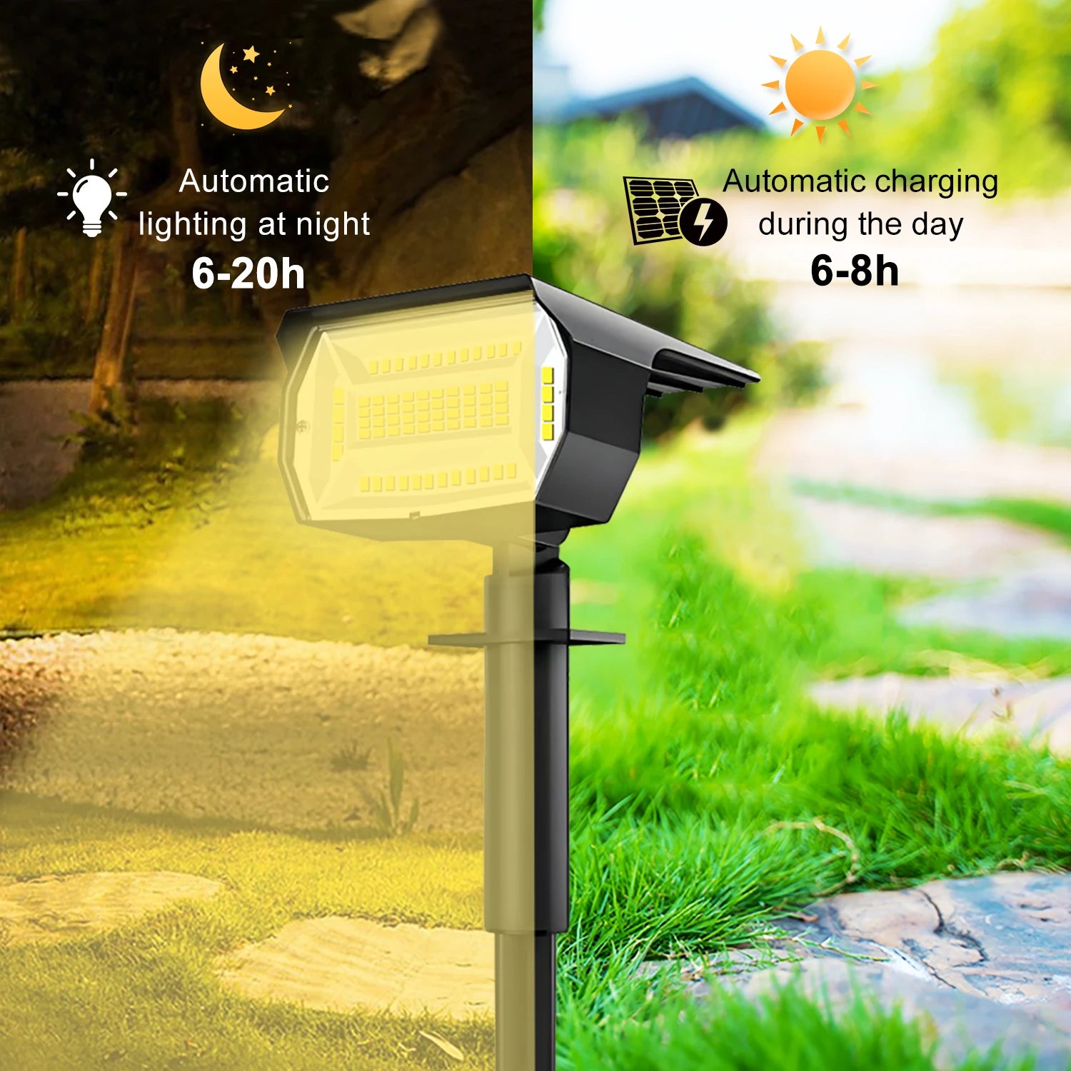 Solar landscape spotlight in cool white light output
