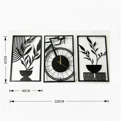 Line Art Wall Clock Trio in interior setting — black metal, line-art panel design | Casa Norex