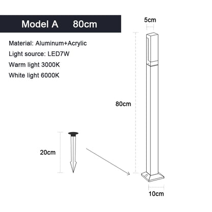 Aluminum LED lawn lamp height size comparison chart