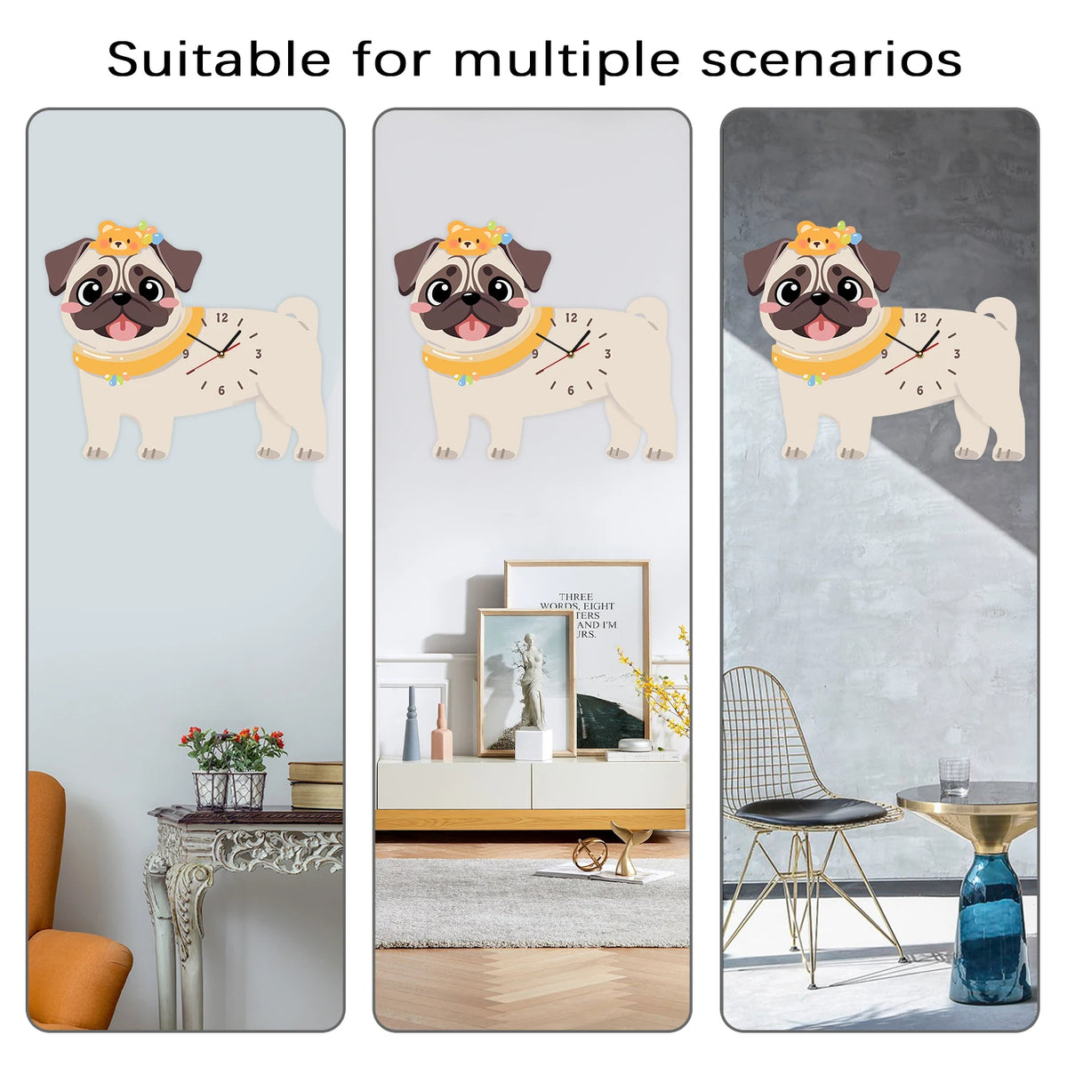 Pug Pendulum Wall Clock scale reference in a nursery setting — Casa Norex