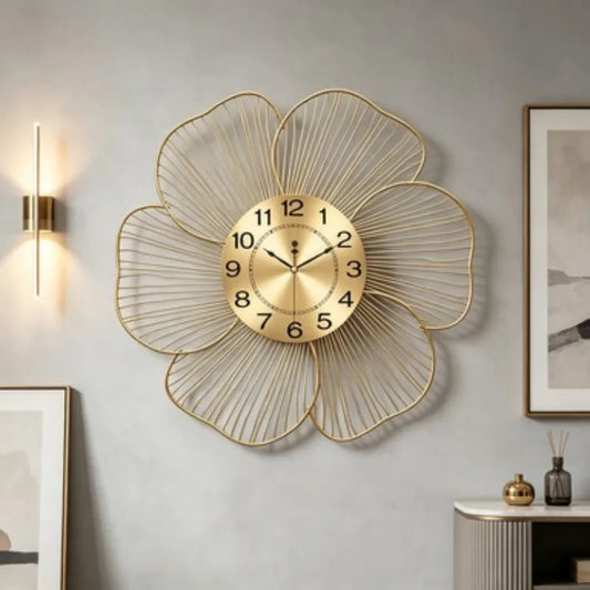 Wrought Iron Flower Wall Clock baked gold finish detail | Casa Norex