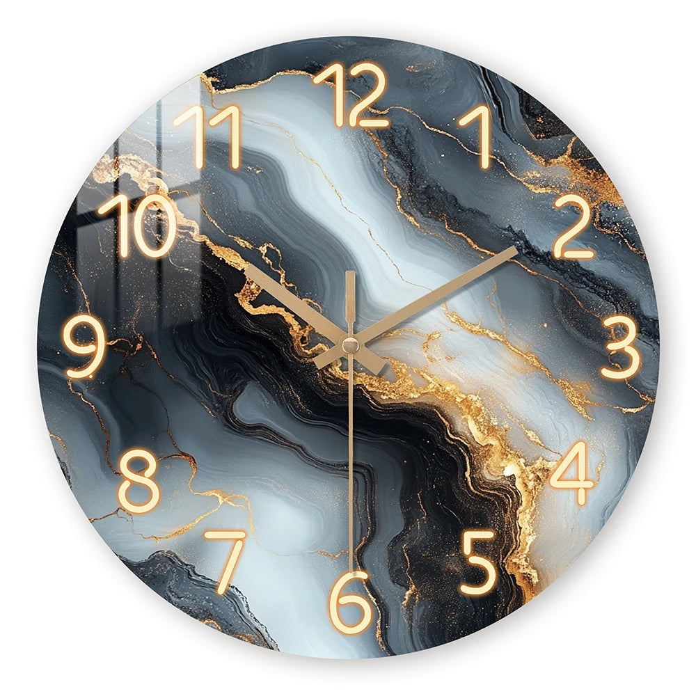 Marble-Pattern Wood Wall Clock — blue and gold marble finish | Casa Norex