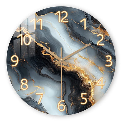 Marble-Pattern Wood Wall Clock — blue and gold marble finish | Casa Norex