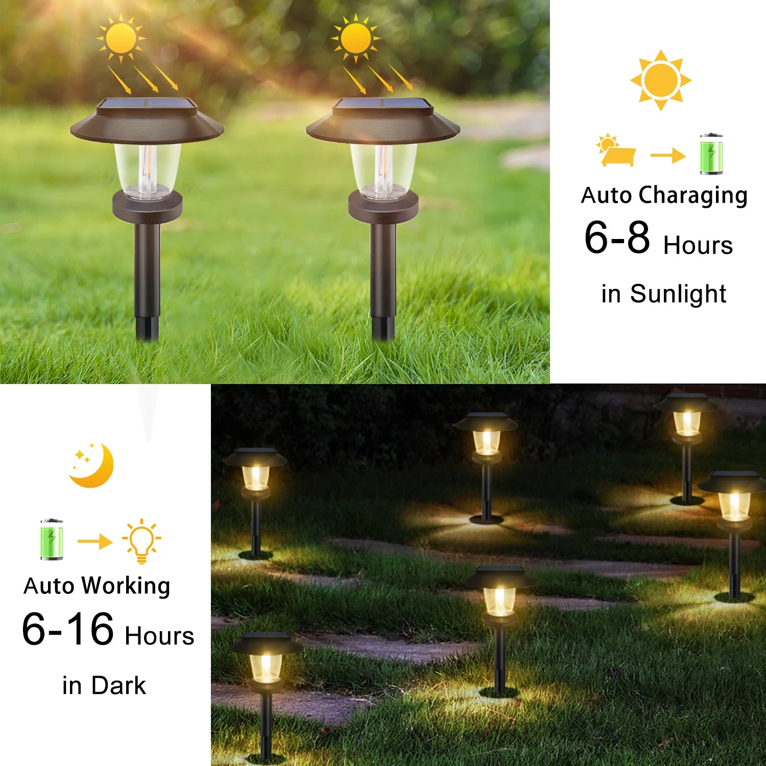 Solar filament pathway light lining a driveway edge