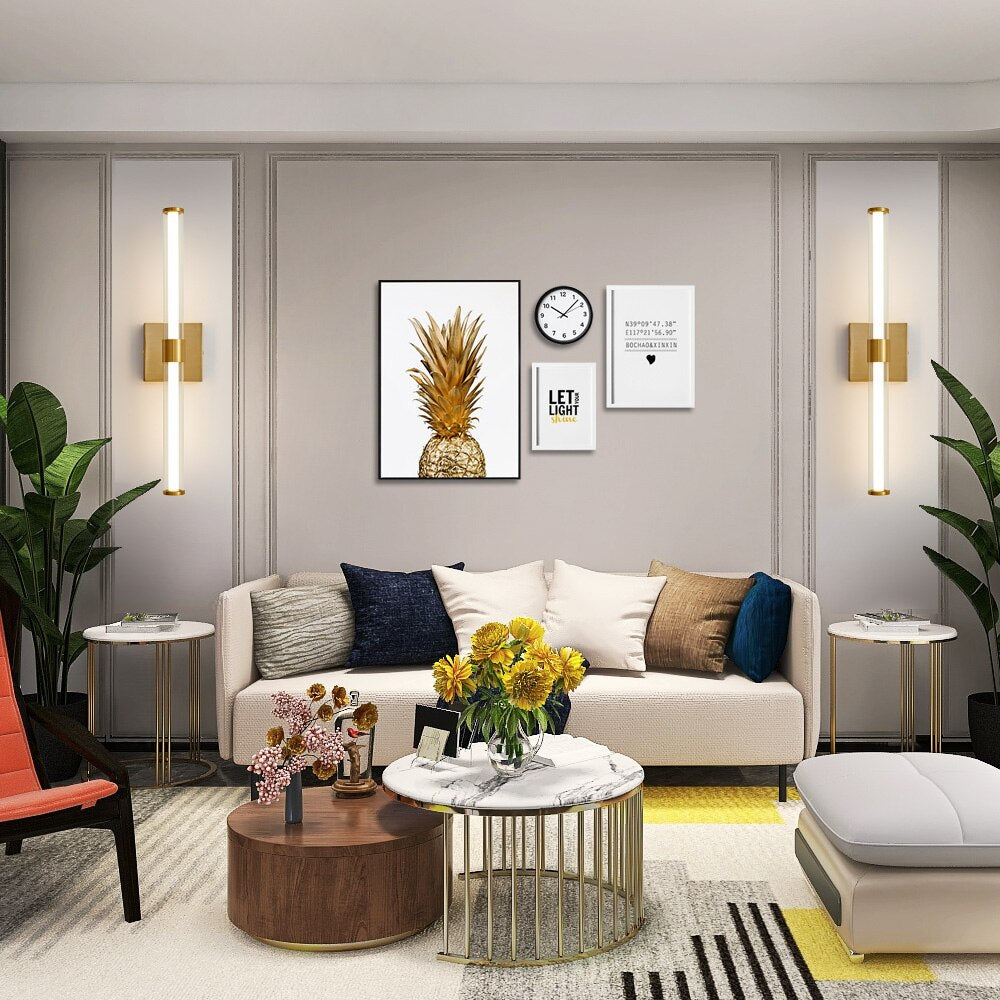 LED wall sconce gold in bedroom - dual glass glow - Casa Norex