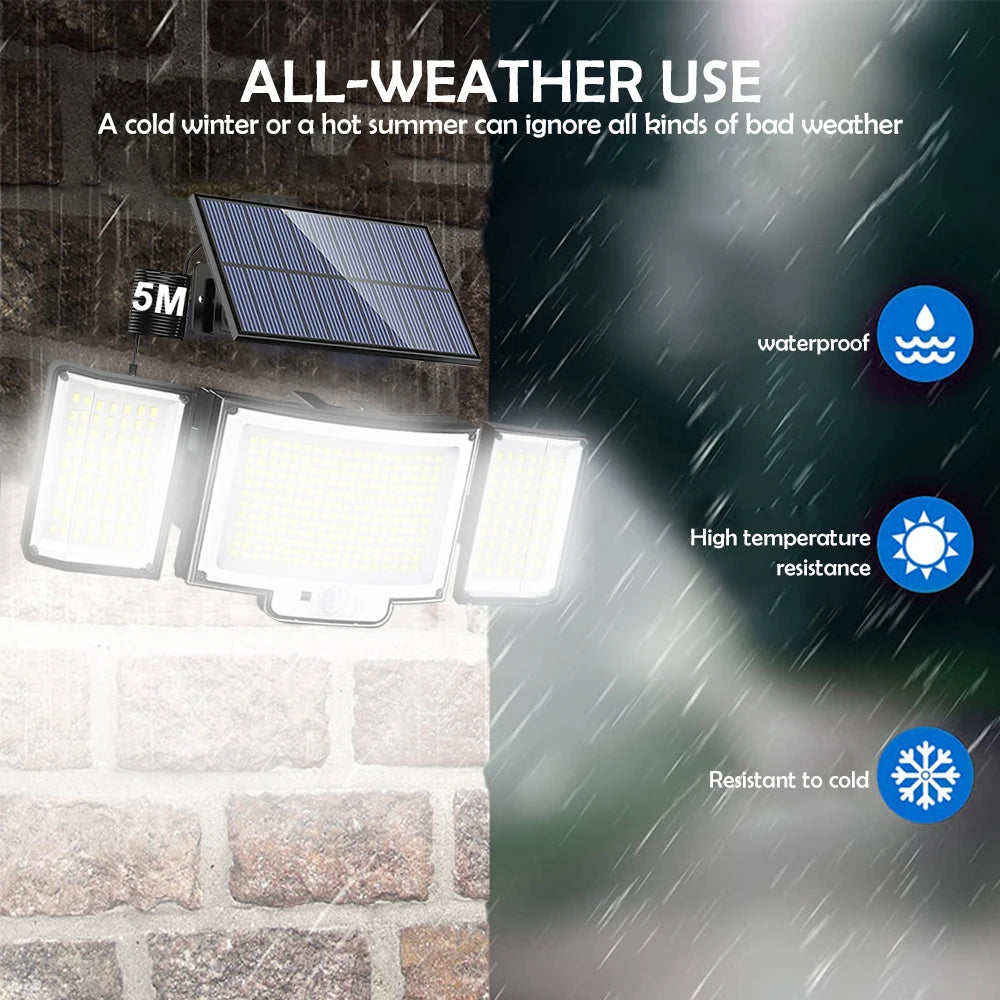 Solar security wall light installed above a garage door