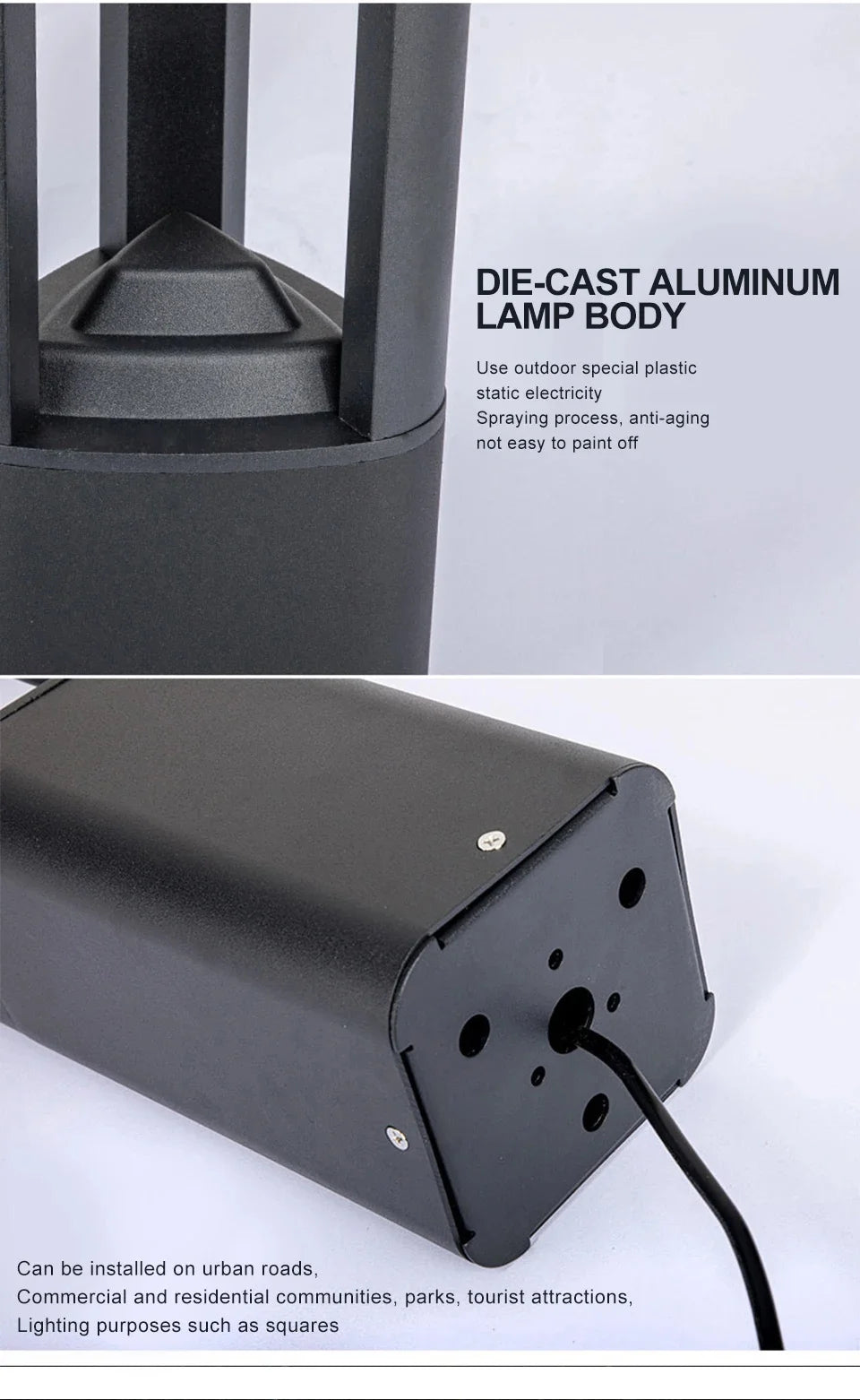 Black Aluminum Bollard Light detail