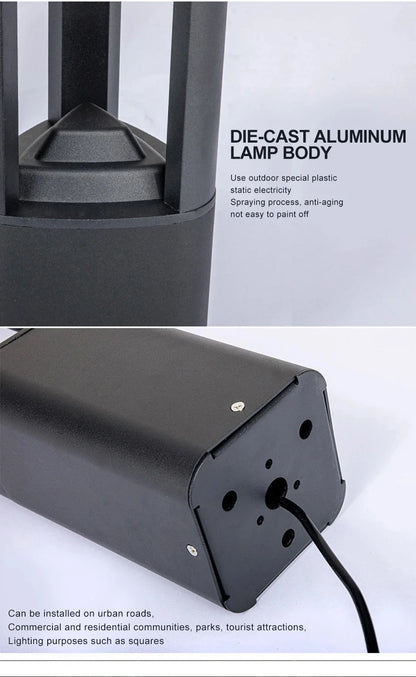 Black Aluminum Bollard Light detail