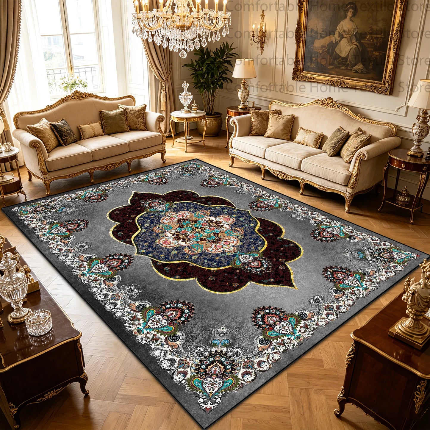 Close-up of short-velvet pile on Persian retro rug | Casa Norex