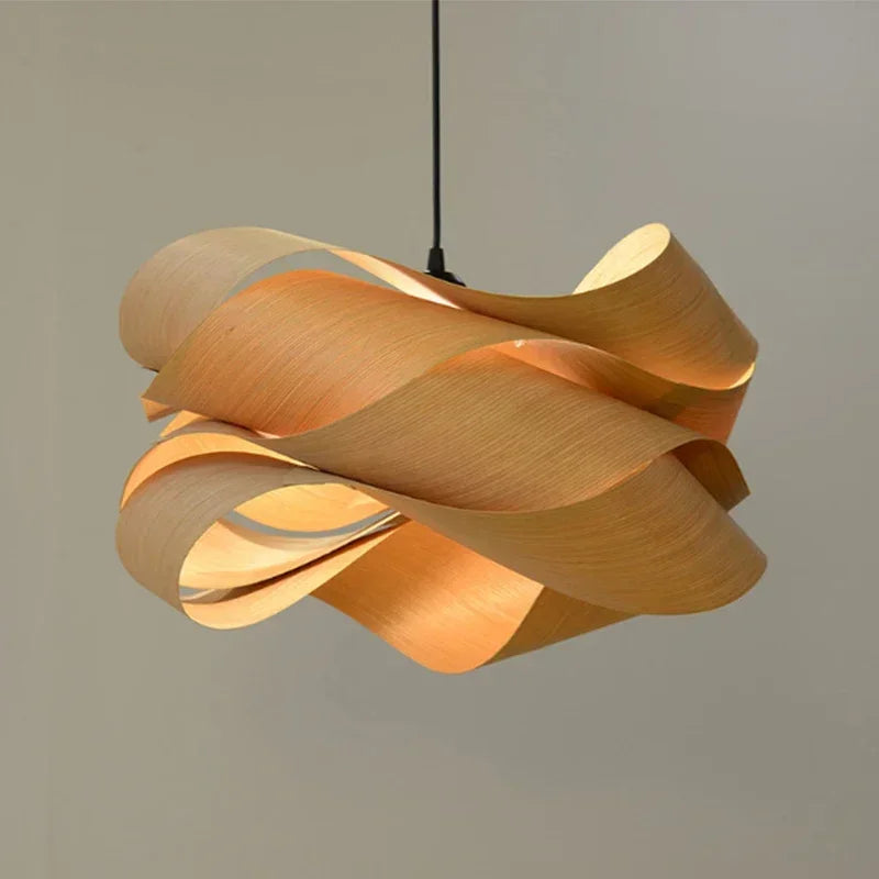 Close-up of dark wood veneer texture on Kaya pendant light | Casa Norex
