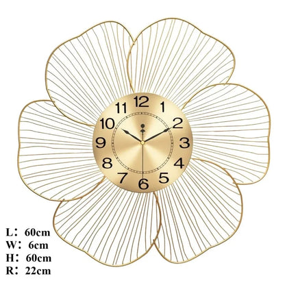 Wrought Iron Flower Wall Clock — six-petal peony silhouette | Casa Norex