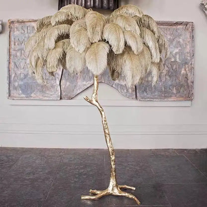 Ostrich feather floor lamp in Orange feather color