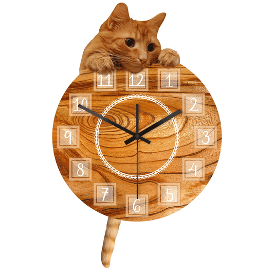 Tiger Cat Pendulum Wall Clock — swinging tail pendulum, 26x42cm | Casa Norex