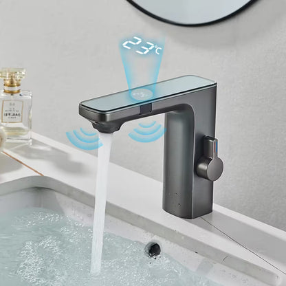 Sensora Bathroom Basin Faucet spout close-up — Brushed Gray finish — Casa Norex